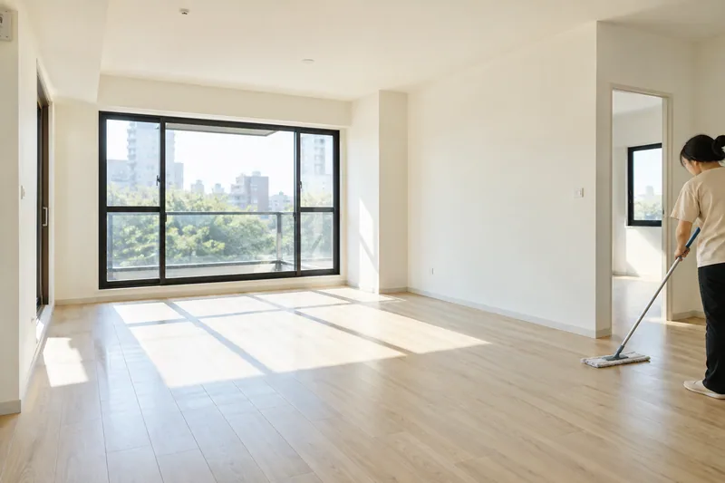 入住前空屋與清潔工具示意